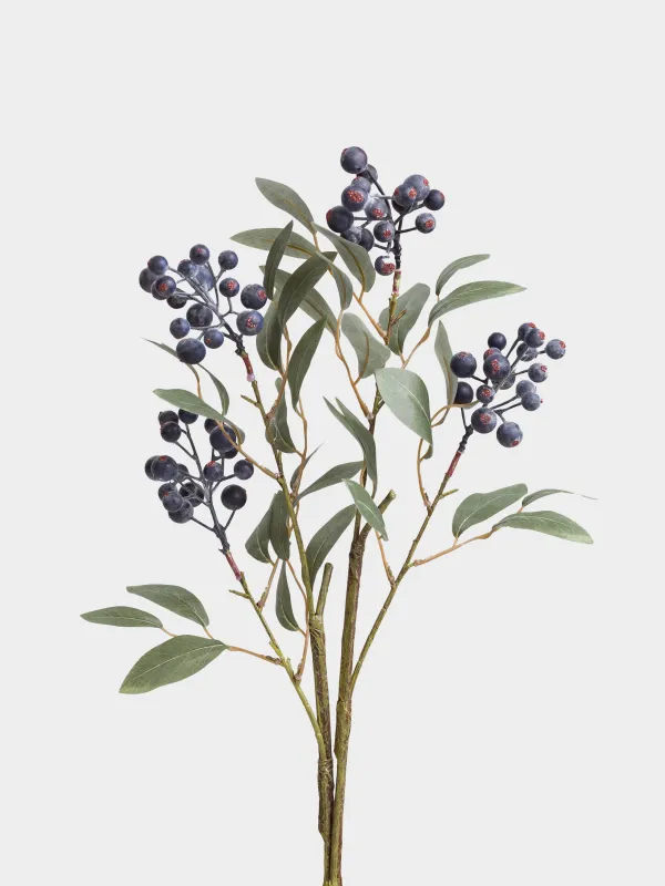 Ветка декоративная, 91 см, пенопласт/полиэстер, Синие ягоды, Blue berry, image-1