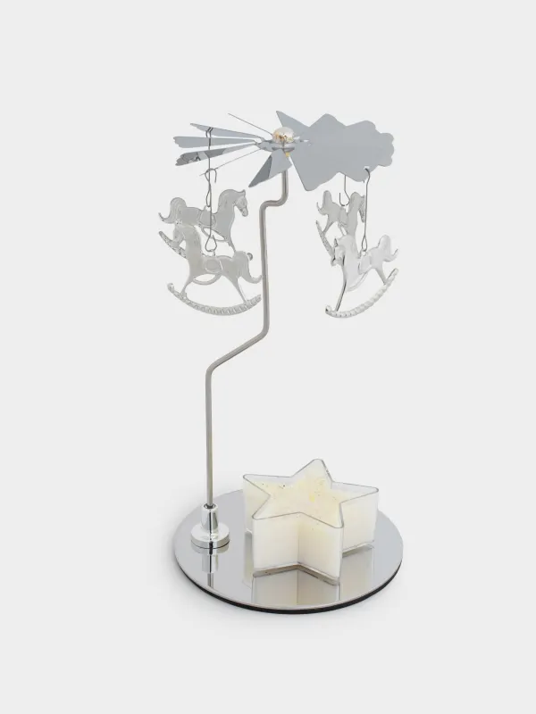 Подставка под свечу, 18 см, металл, круглая, серебристая, Лошадки, Fantastic, image-4