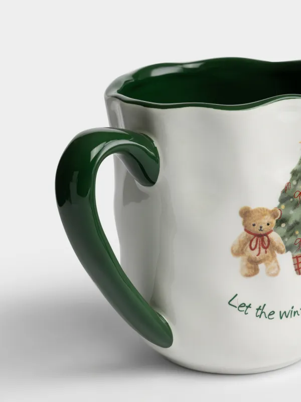 Кружка, 560 мл, Мишка и овечка с елкой, Christmas green, image-2