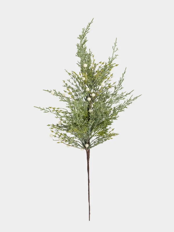 Ветка декоративная, 71 см, Хвоя с белым жемчугом, Conifer pearl decor, image-0