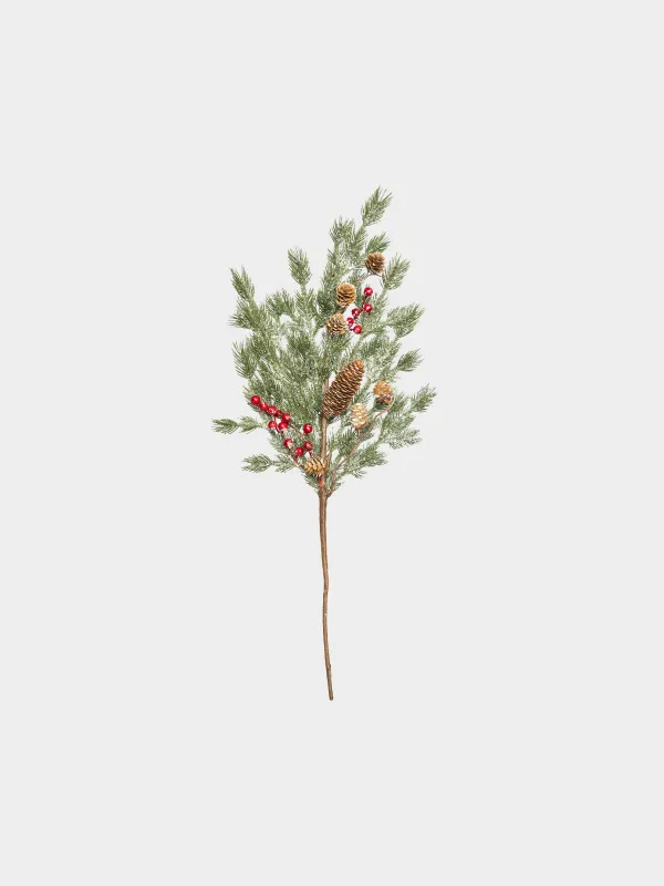 Ветка декоративная, 72 см, Красные ягоды и хвоя, Red berry, image-0