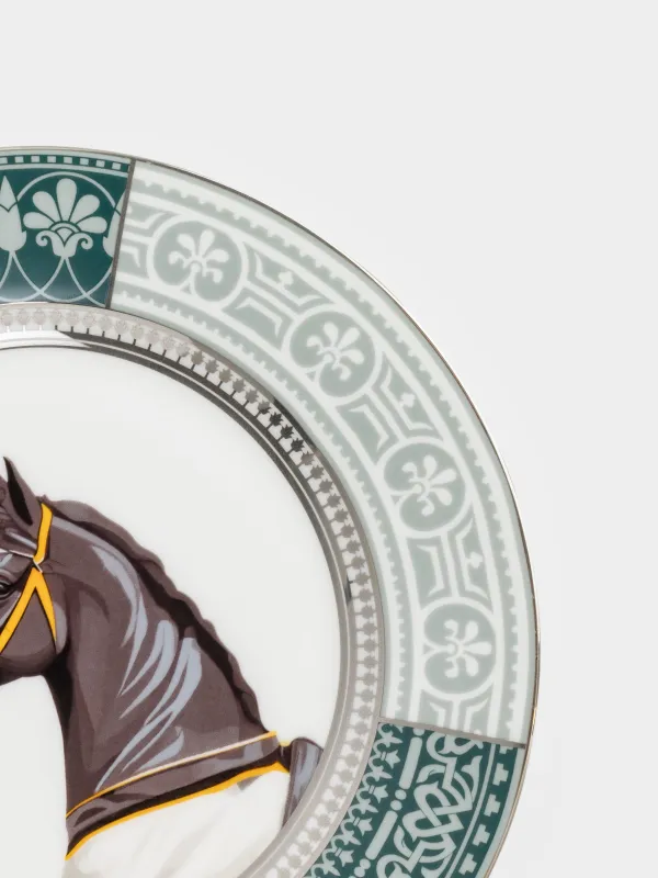Тарелка закусочная, 21 см, фарфор F, бело-зеленая, с серебристым кантом, Конь, Breton horse, image-3