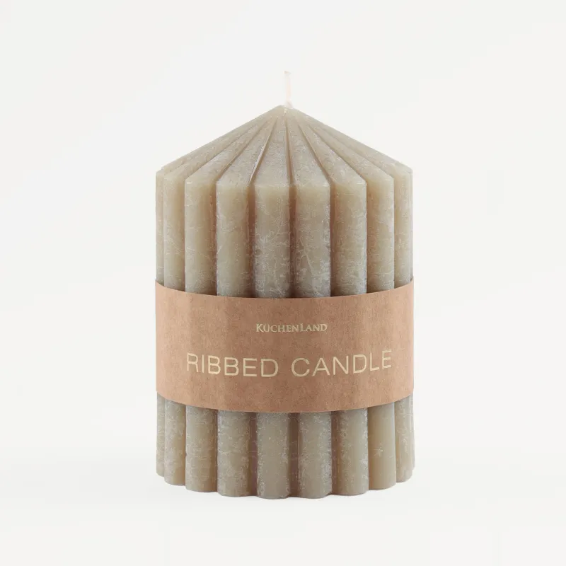 Свеча, 11 см, цилиндрическая, зеленая, Ribbed candle, image-2