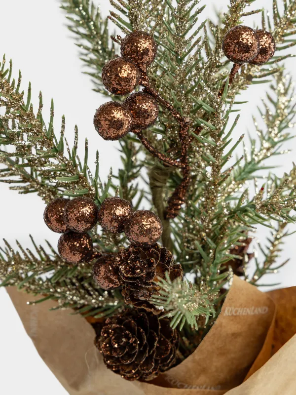 Композиция новогодняя, 30 см, в крафте, Хвоя, Conifer champagne, image-1
