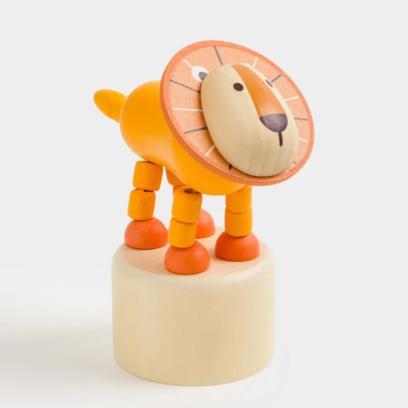 Игрушка, 9х4 см, дергунчик, дерево, желтая, Львенок, Leo, image-1