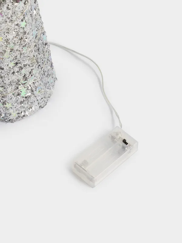 Ель-конус, 40 см, с подсветкой, полиэстер/металл, серебристая, Звезды, Frosty sparks, image-3