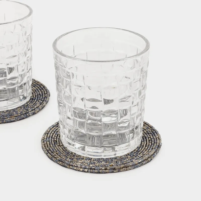 Подставка под кружку, 10 см, 2 шт, круглая, бисер, серебристо-голубая, Shiny beads, image-5