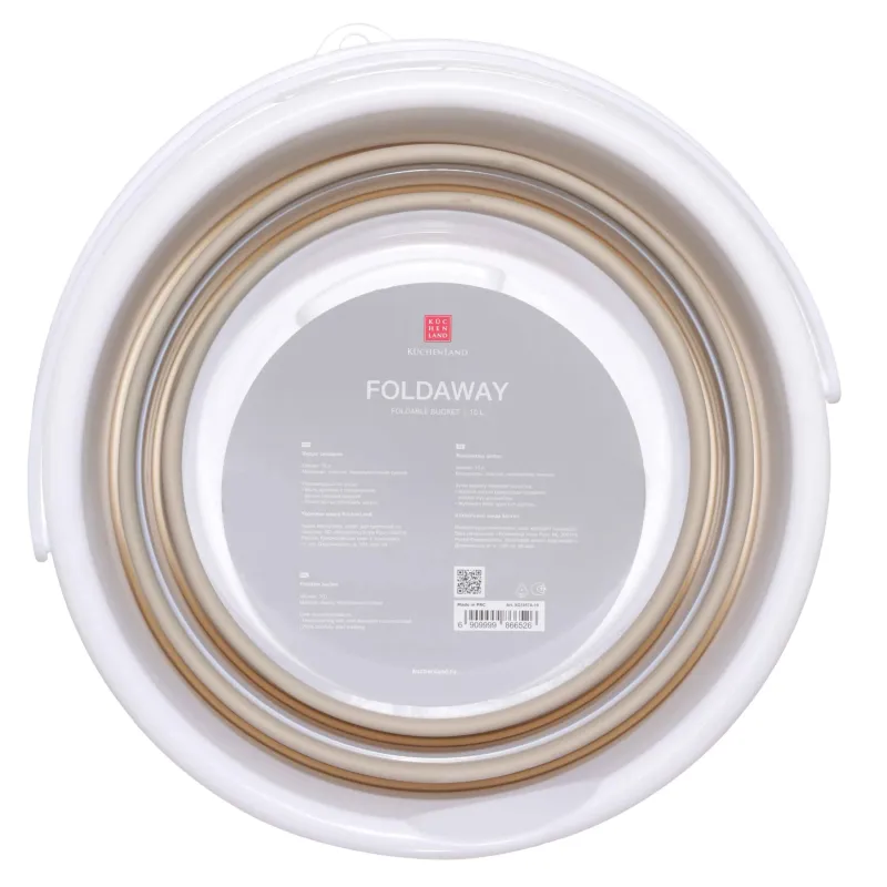 Ведро складное, 10 л, пластик/резина, серо-бежевое, Foldaway, image-3