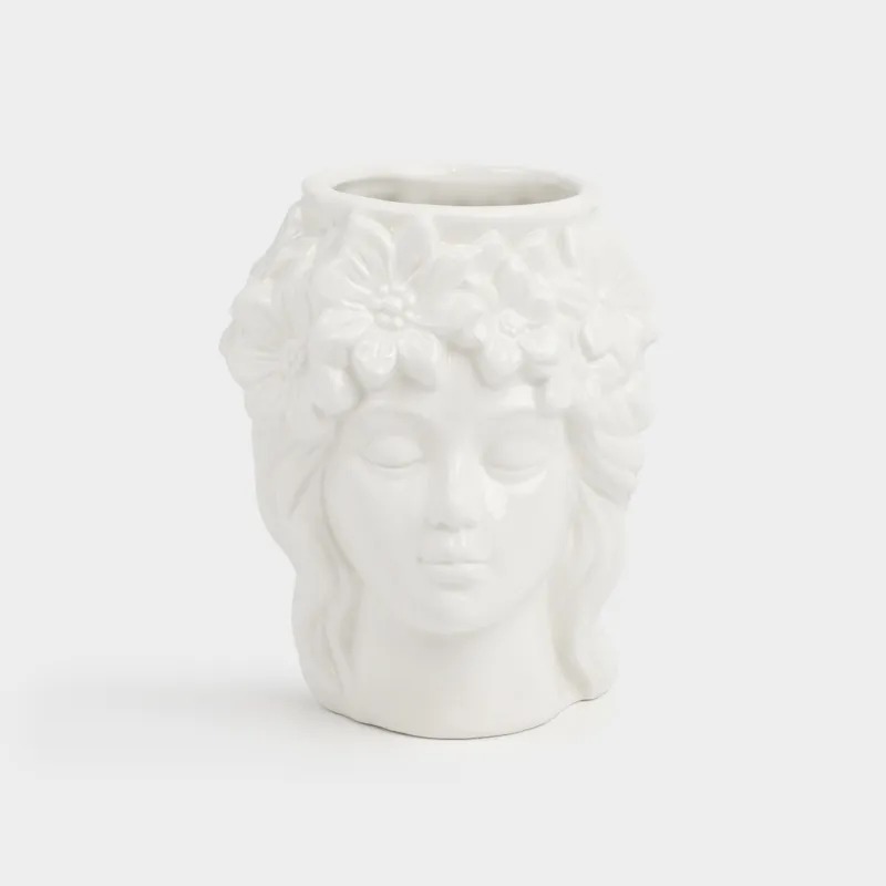 Подставка для косметических кистей, 14 cм, керамика D, молочная, Лицо в цветах, Face flowers