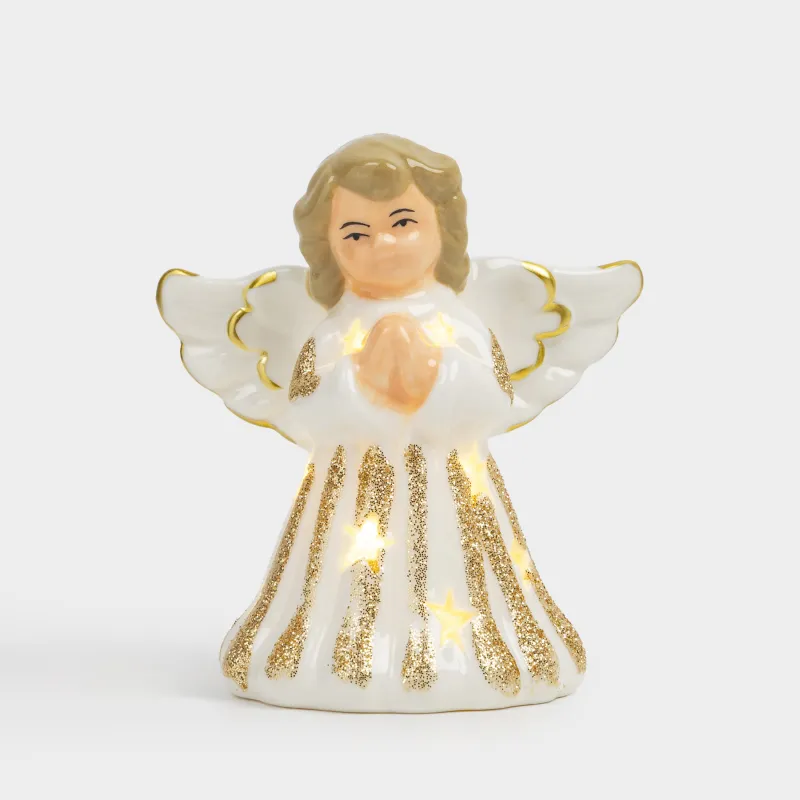 Статуэтка с подсветкой, 9 см, фарфор P, бело-золотистая, Ангел, Angel figurine