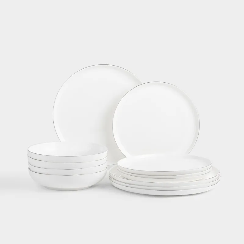 Сервиз обеденный, с серебристым кантом, белый, Ideal silver