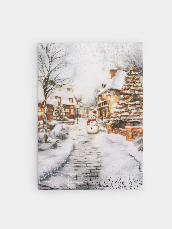 Открытка подарочная, 12х17 см, бумага, серебристая, Зимний город, Snowy house, image-0