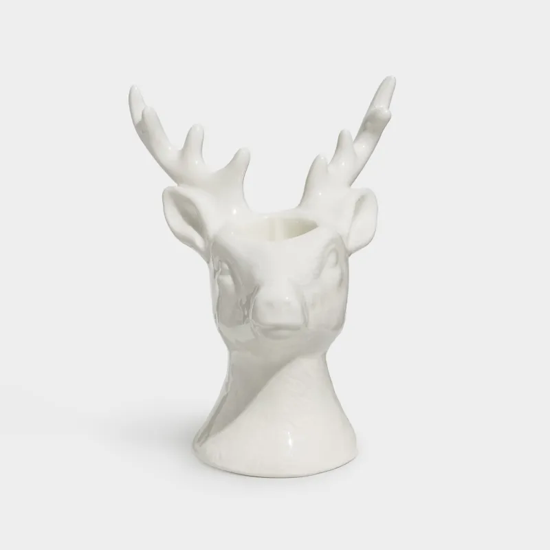 Подсвечник, 11 см, для тонкой свечи, керамика, белый, Олень, Forest deers