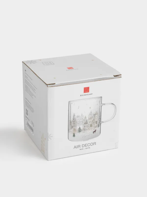 Кружка, 350 мл, стекло Б, с блестками и со снегом внутри, Дома, Air decor, image-4