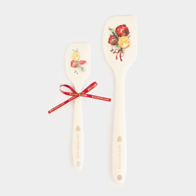 Лопатка-шпатель, 2 шт, силикон, молочная, Гранаты и апельсин, Christmas miracle