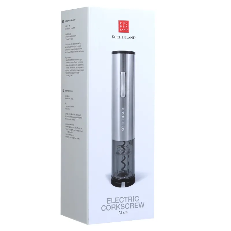 Штопор электрический, 22 см, с резаком для фольги, сталь/пластик, LED B, Bar, image-1