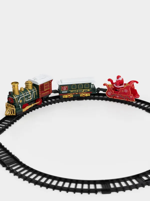 Железная дорога игрушечная, S, музыкальная, с подсветкой, пластик, Санта на санях, Game rail, image-4