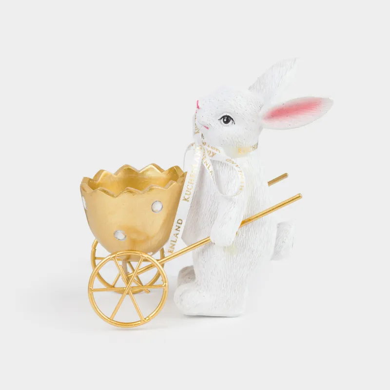 Подставка для яйца, 12 см, полирезин/металл, бело-золотистая, Кролик, Rustic Easter, image-0