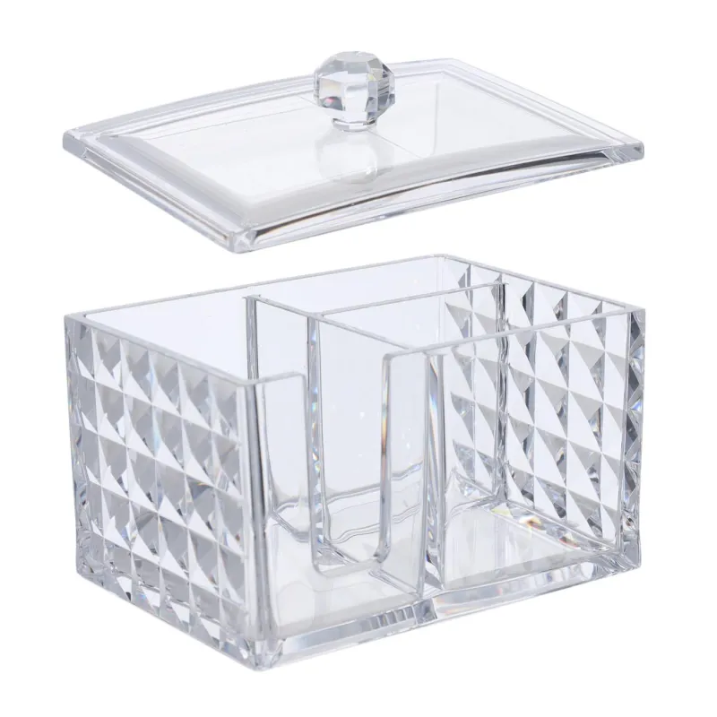 Контейнер для ватных дисков/палочек, 14х10 см, 3 отд, с крышкой, пластик, Kandy, image-3