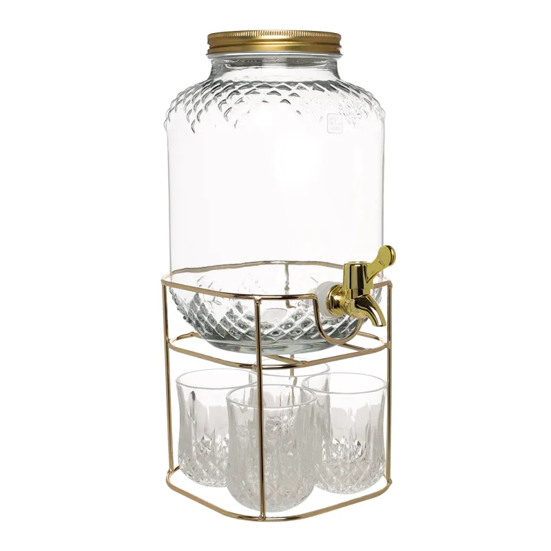 Набор для напитков, 4 перс, 5 пр, диспенсер на подставке, золотистый, стекло/металл, Regale, image-0