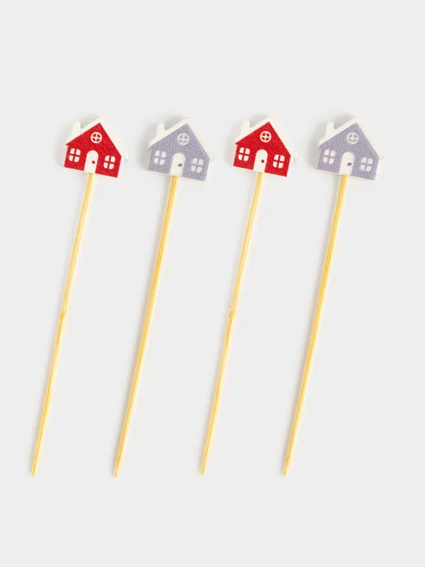 Шпажка для канапе, 9 см, 20 шт, бамбук, красная/серая, Домик, Elegant details, image-0