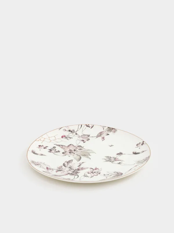 Тарелка обеденная, 28 см, фарфор N, белая, с золотистым кантом, Цветущий сад, Noir flower, image-1