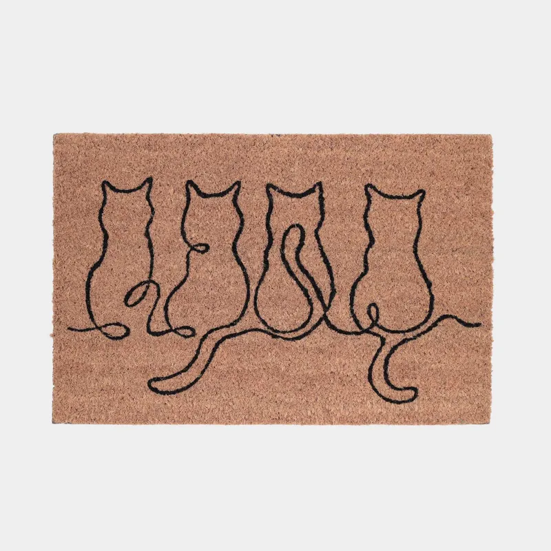 Коврик придверный, 40х60 см, кокос/ПВХ, коричневый, Коты, Cat