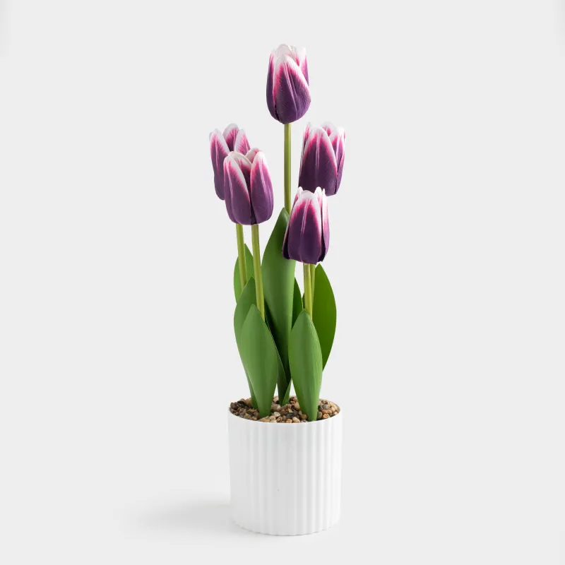 Растение искусственное, 39 см, в горшке, полиуретан/поливинилхлорид, Фиолетовые тюльпаны, Tulip garden