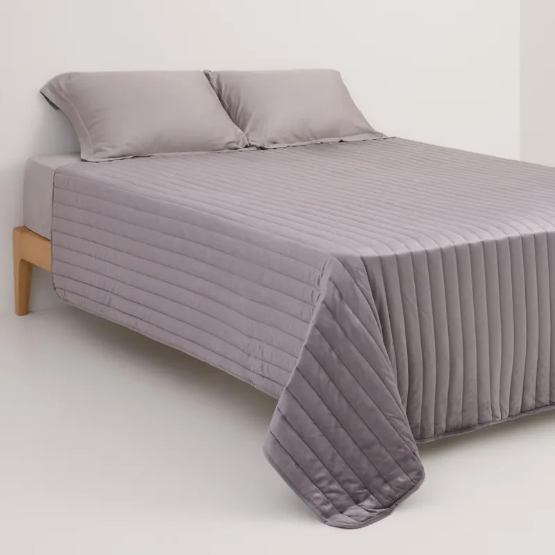 Покрывало, 220х240 см, стеганое, вельвет/микрофибра, серое, Stitch velvet