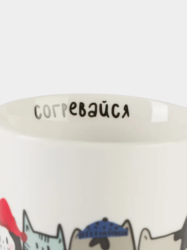 Кружка, 420 мл, фарфор N, белая, Коты в шапках, Cat, image-3