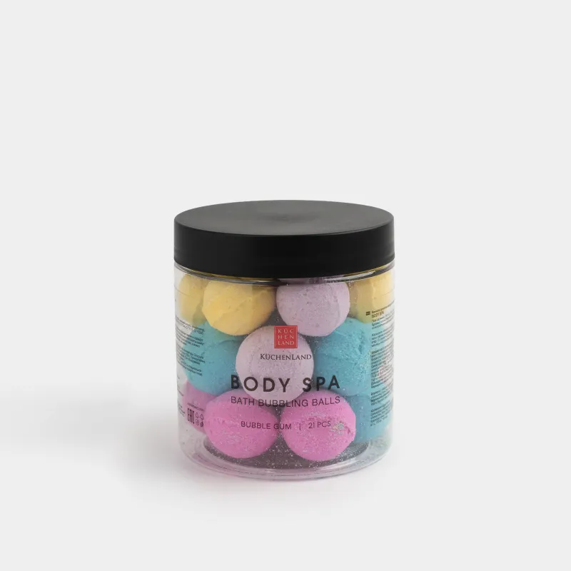 Бомбочка для ванны, 340 гр, 21 шт, в банке для хранения, разноцветная, Бабл-гам, Шар, Body spa