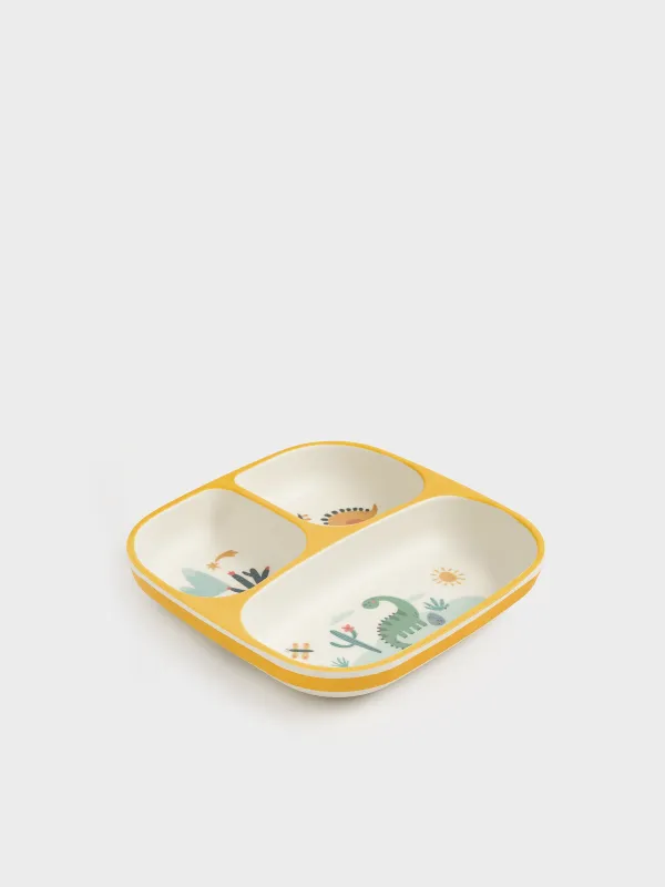 Тарелка обеденная, детская, 18 см, 3 отд, бамбук, квадратная, желтая, Динозавры, Dino, image-5