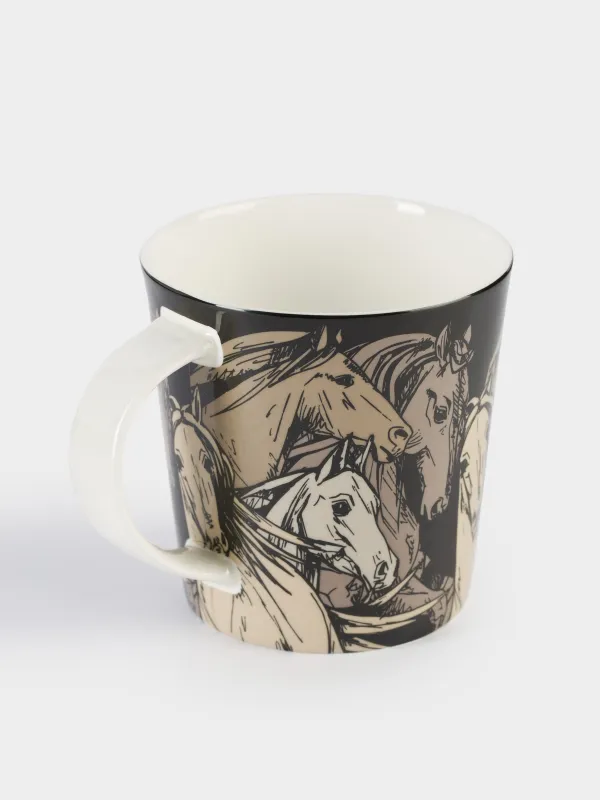Кружка, 450 мл, фарфор F, черная, Кони, Horse, image-1