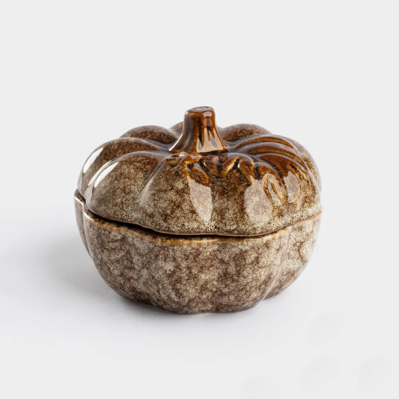 Емкость для хранения, 12x9 см, 300 мл, фарфор P, молочно-коричневая, Тыква с листом, Colors autumn