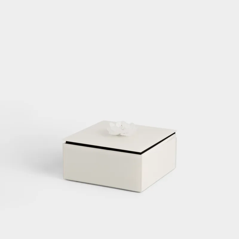 Шкатулка для украшений, 12х12 см, стекло, зеркальная, бежевая, Цветок, Glossy color