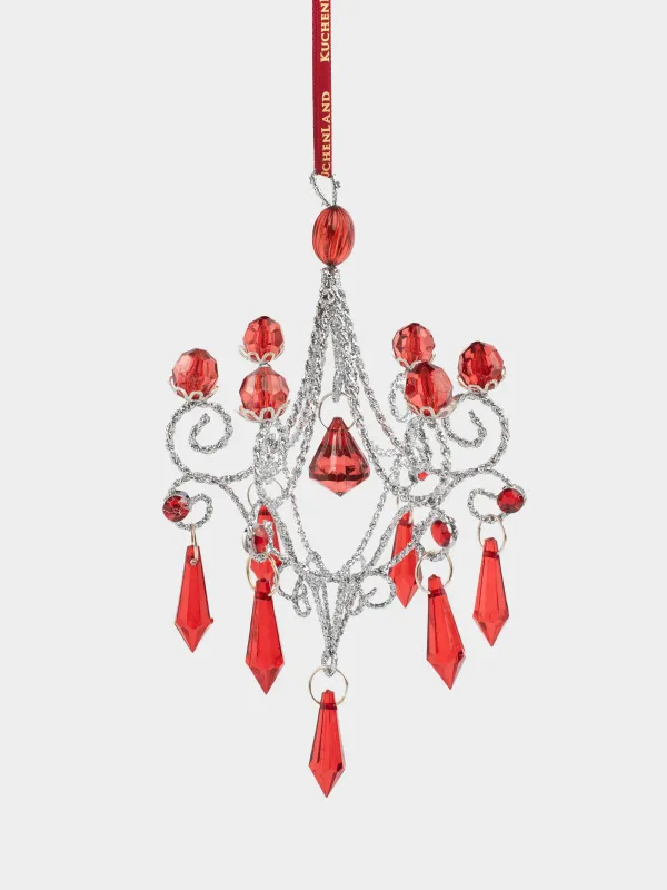Игрушка елочная, 15 см, акрил/металл, красно-серебристая, Подвеска с кристаллами, Ice crystal, image-0