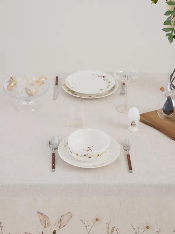 Скатерть, 170х250 см, полиэстер/лен, бежевая, Кролик в цветах, Bunny in flowers, image-1