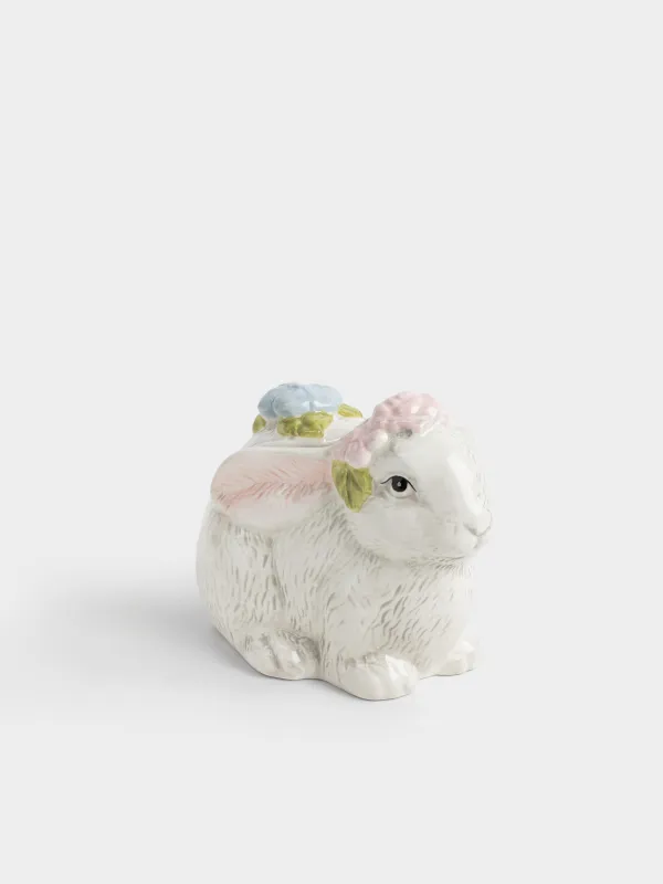 Емкость для хранения, 13х10 см, 200 мл, керамика D, серая, Кролик с цветами, Easter, image-4