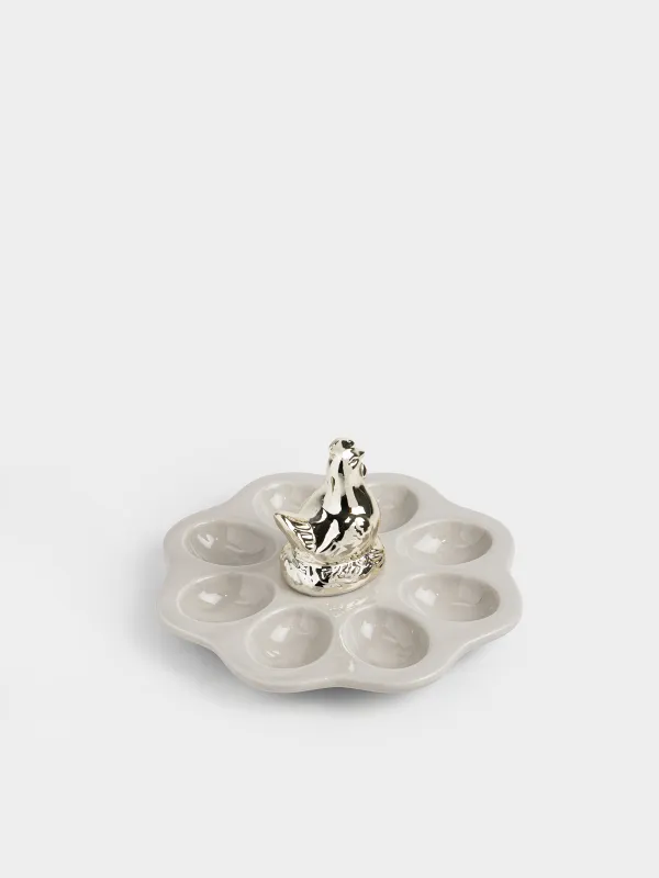 Блюдо пасхальное, 20х12 см, 8 отд, керамика D, бежево-золотистое, Курица, Easter pullet, image-3