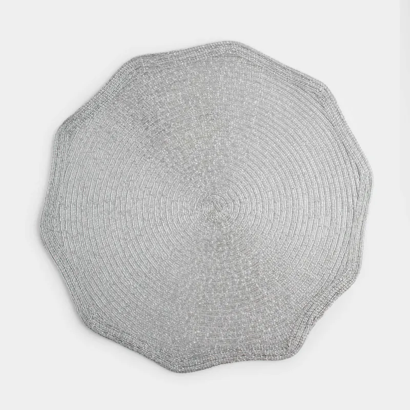 Салфетка под приборы, 38 см, полиэстер, фигурная, серебристая, Rotary shine