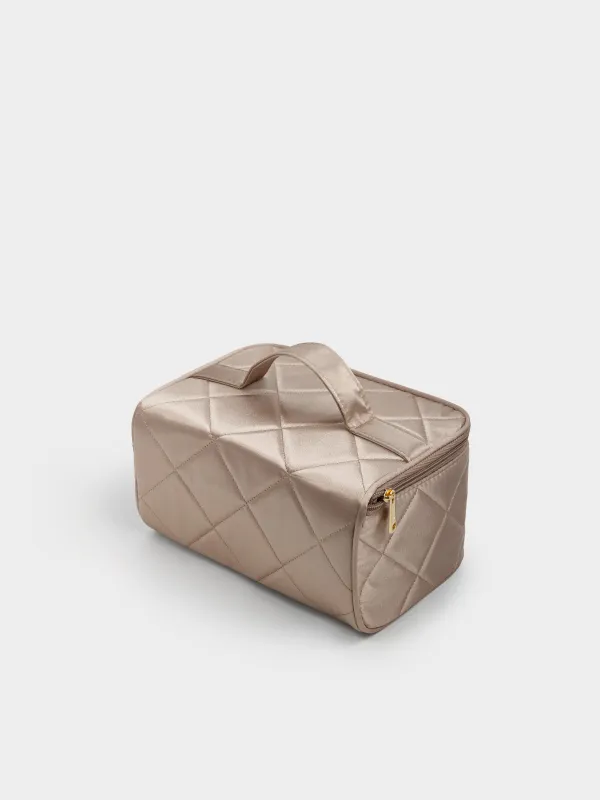 Косметичка, с ручкой, бежевая, Quilted silk, image-4