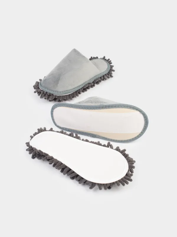 Тапочки-полотеры, 28 см, со съемной подошвой, микрофибра, серые, Clean, image-3