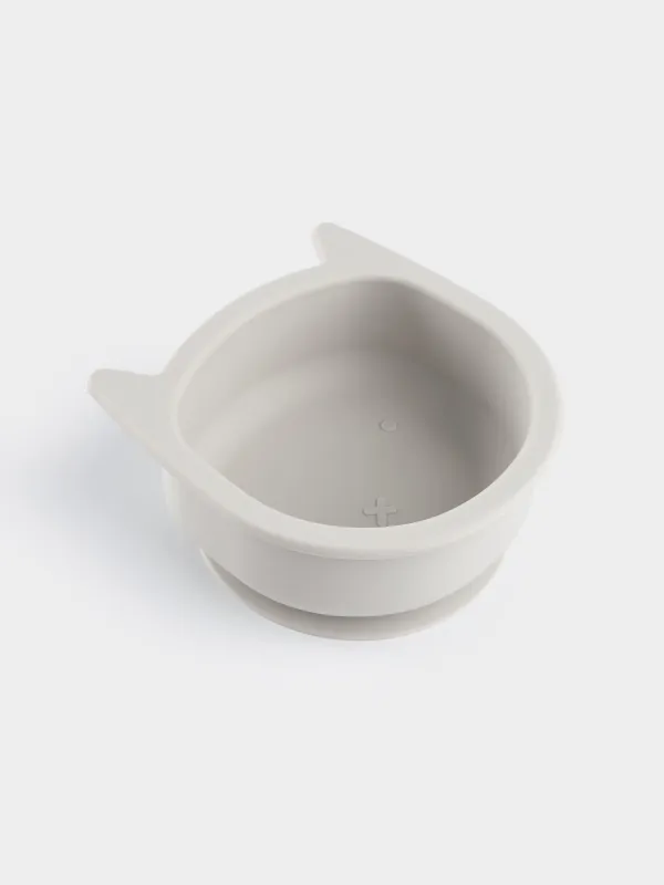 Тарелка суповая, детская, 13х5 см, на присоске, силикон, серая, Кот, Kiddy, image-3