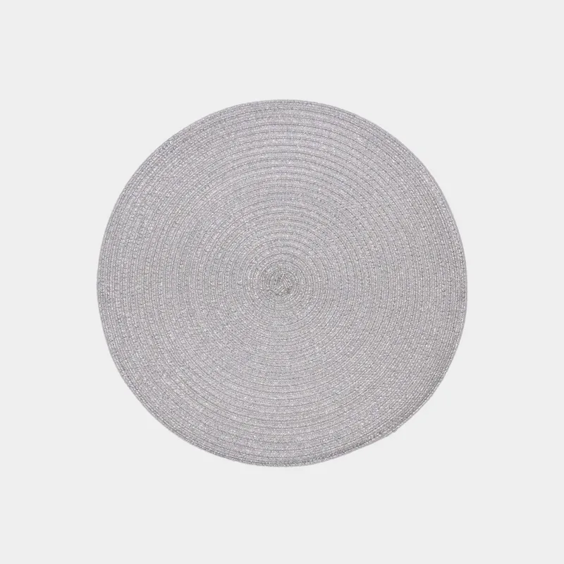 Салфетка под приборы, 38 см, полиэстер, круглая, серебристая, Rotary shine