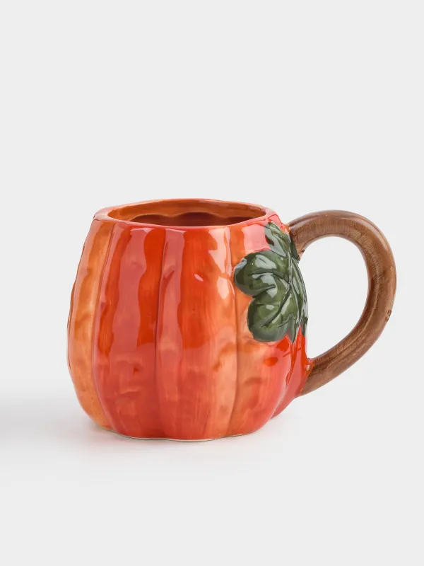 Кружка, 510 мл, керамика D, оранжевая, Тыква с листом, Forest symphony, image-0