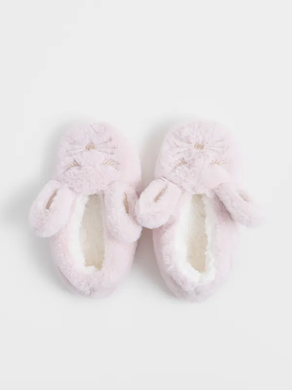 Тапочки-носки женские, домашние, искусственный мех/шерпа, молочные, Кот, Funny warm, image-1