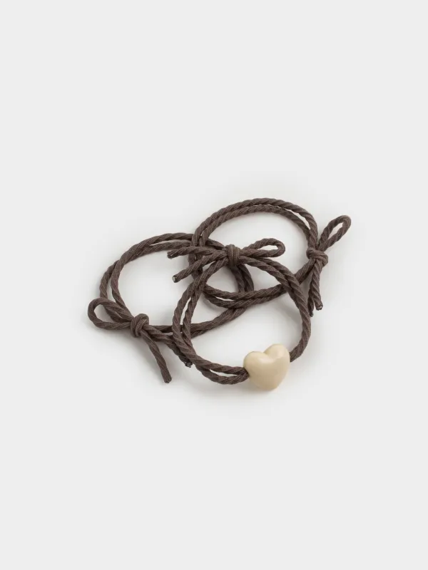 Резинка для волос, 5 см, 3 шт, полиэстер/пластик, коричневая, Сердце, Gracile, image-1