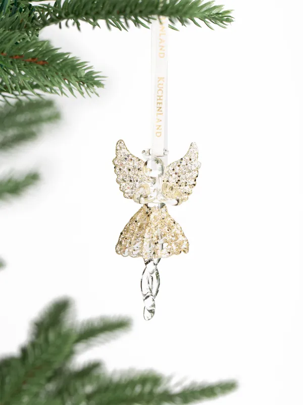 Игрушка елочная, 8 см, стекло, с блестками, шампань, Ангел, Angel Figurine, image-3
