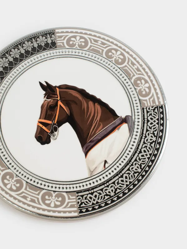 Подставка под горячее, 20 см, керамика/пробка, круглая, серая, Конь, Breton horse, image-3