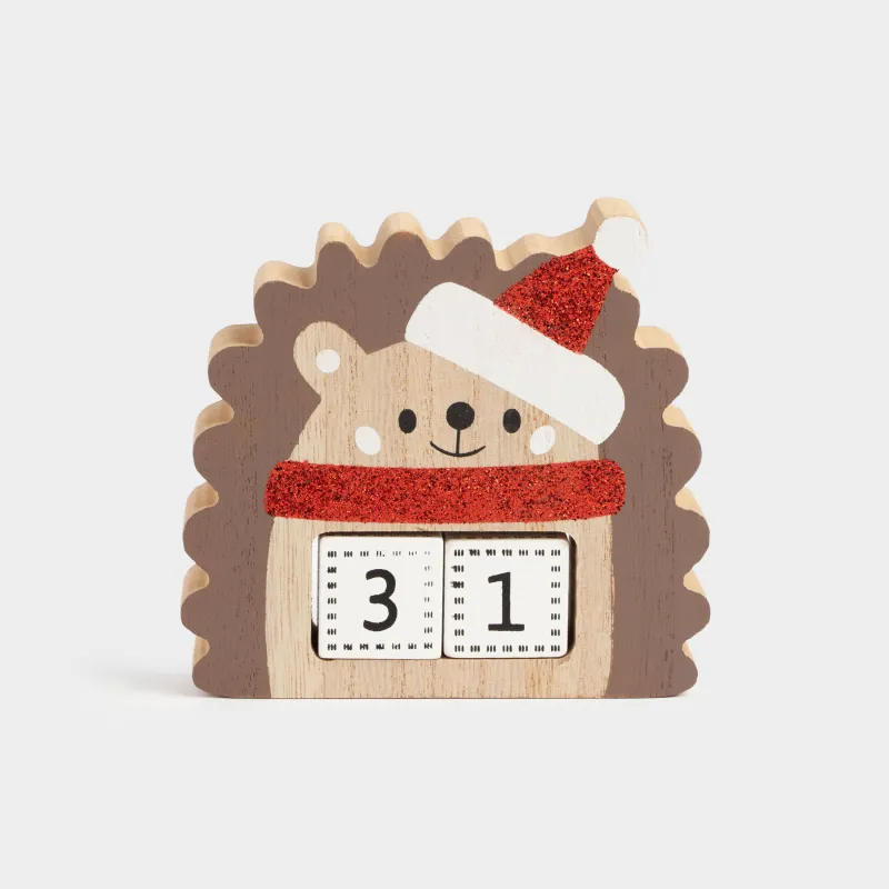 Календарь настольный, 10 см, с кубиками, дерево, Ежик в колпаке, Figure wood